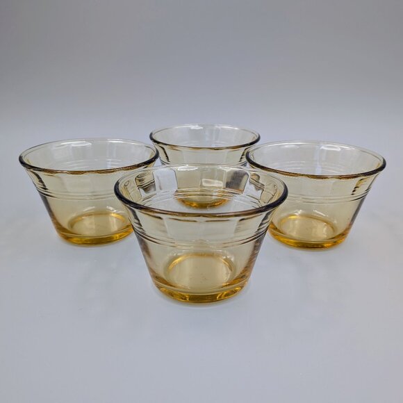 Vintage Amber Forte Crisa Custard Cups – Set of 4 | Retro Glass Dessert Bowls - Picture 1 of 6